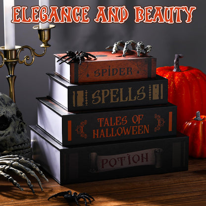 Sabary Set of 4 Decorative Books Boxes Faux Books Stacked for Coffee Tables Modern Home Bookshelves DIY Crafts Decor (Skull Style)