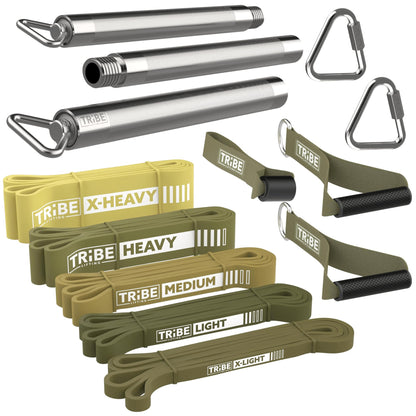 Long Resistance Bands for Working Out - Pull Up Assistance Bands Resistance Bands with Handles, Door Anchor - Stretch Bands for Exercise Bands Resistance Bands Set (Green Set with Bar)
