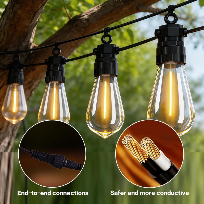 BYIZO 50FT Outdoor String Lights with Remote, 20 Dimmable Shatterproof LED Bulbs, Waterproof Patio & Backyard Lights for Pergola, Deck, Garden, Bistro, Commercial Grade Hanging Lights