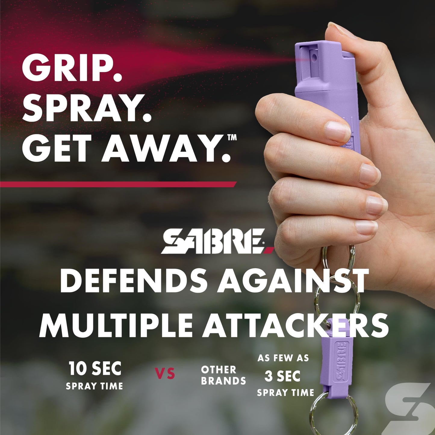 SABRE 3‑in‑1 Defense Pepper Spray with Tear Gas & UV Marking Dye - Twist-Lock Safety, Quick-Release Keychain, Maximum Strength OC for Self Defense, 14-ft Range, 10 Second Spray Time, 0.54 fl oz