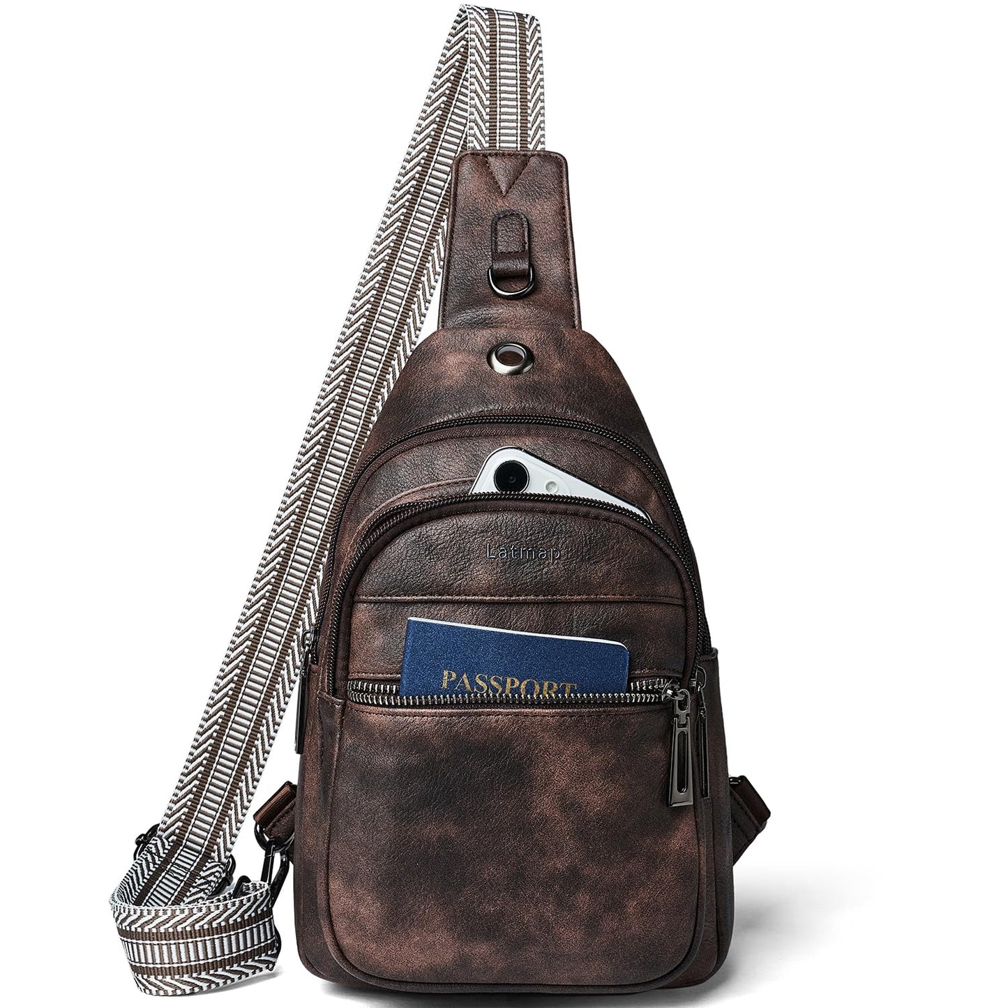 LATMAP 7L Sling Bag For Women Faux Leather Anti Theft Small Casual Daypack Backpack Fanny Pack Crossbody Chest Bags Purse Waterproof Coffee Color