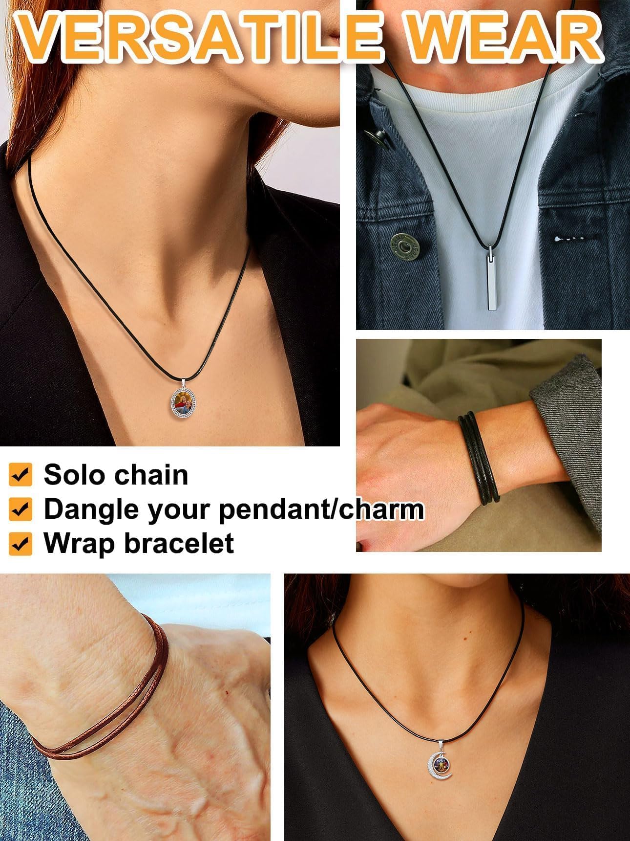 Bestyle Brown Leather Necklace for Men Women,Waterproof Wax Woven Rope Chain with Stainless Steel Clasp, 2MM Leather Cord Necklace for Pendants 16"