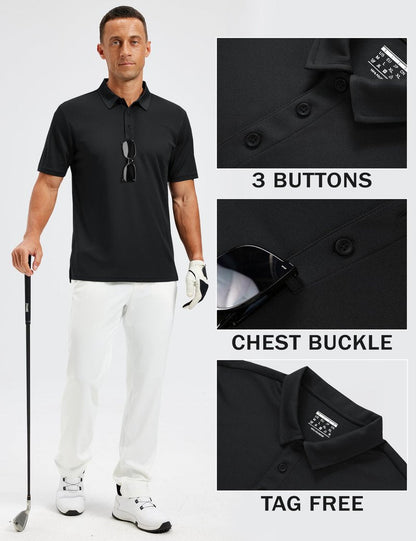 TACVASEN Mens Polo Shirts Short Sleeve Dry Fit Performance Breathable Golf Shirt with Collar Tennis Casual Business Work Black, L