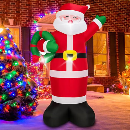 Christmas Decorations Outdoor Inflatables 5FT Santa Claus Holding Garland Inflatable Yard Decor with Build-in LEDs Blow Up for Christmas Party Indoor Outdoor Yard Garden Lawn Patio