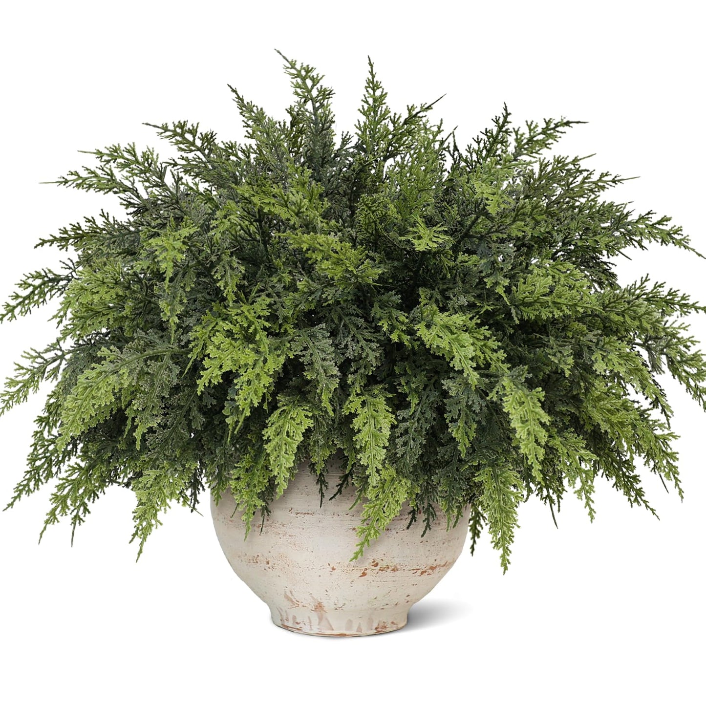 Juxdp Soft Textured Christmas Cedar Branches-18 Inches, Artificial Cedar Branch Faux Greenery Plants Stem Fake Pine Picks for Vase DIY Crafts Garland Wreath Xmas Indoor Outdoor Decor (12 Pcs)