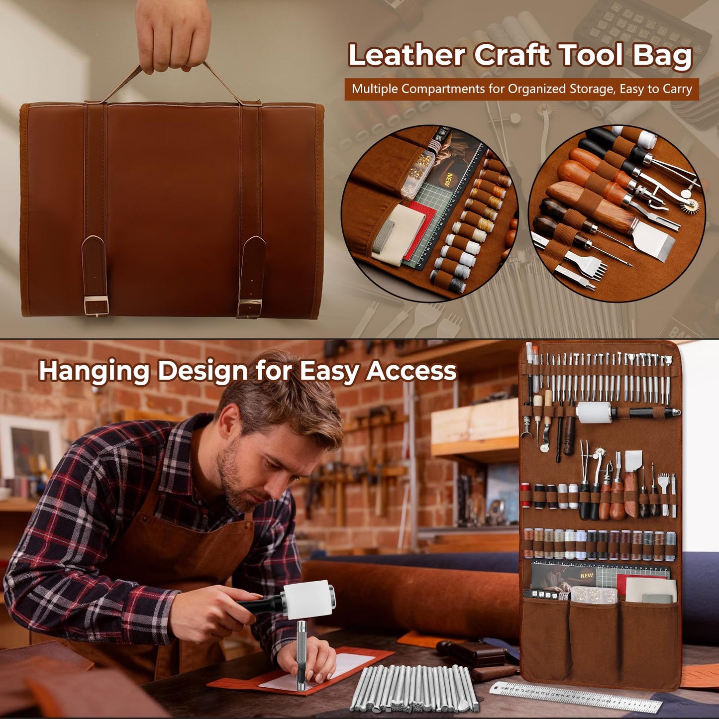 CBHGFEA Leather Working Kit, Leather Working Tools with Custom Storage Bag, leathercraft Supplies, Sanding Supplies for DIY Handicraft Making and Repair