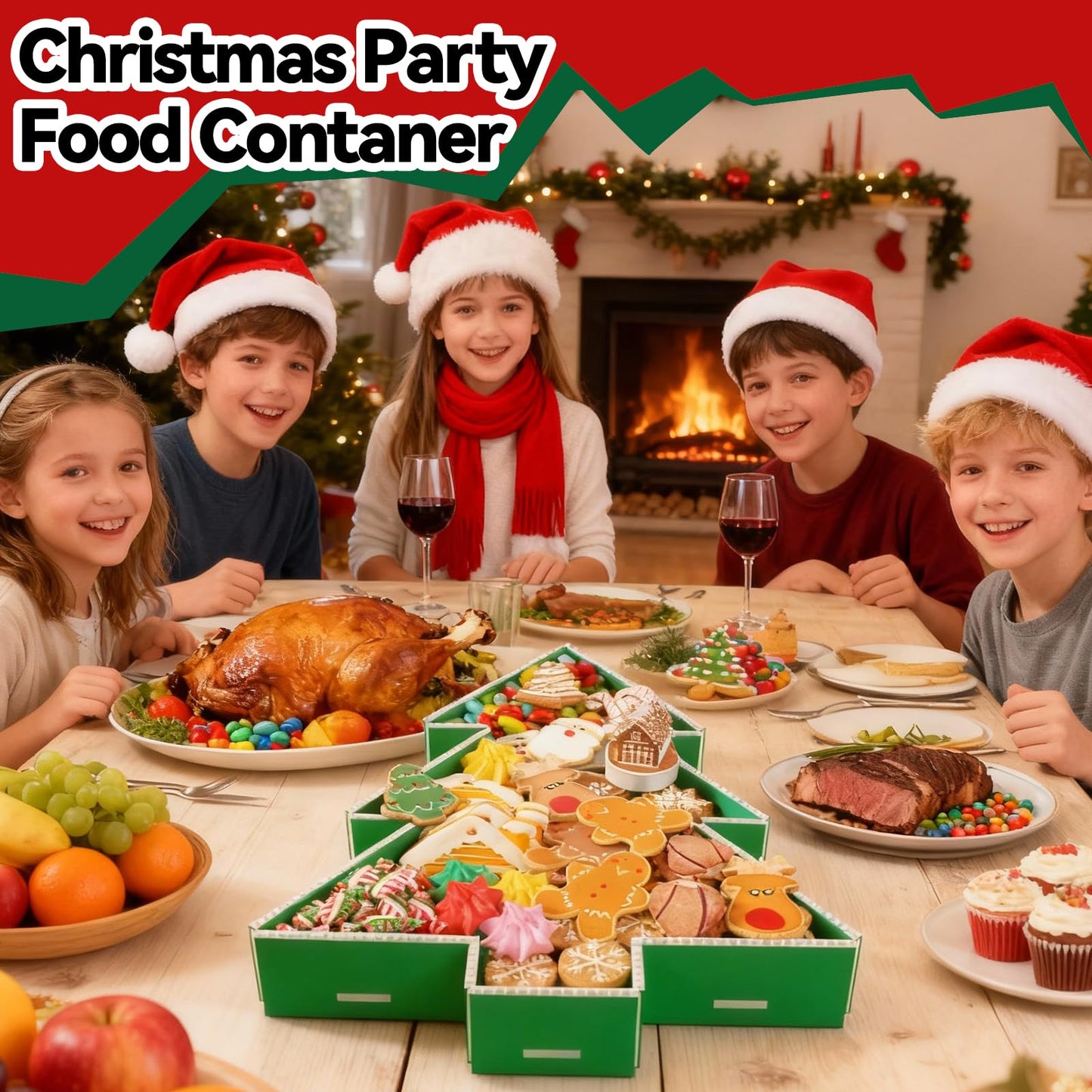 Paready Christmas Charcuterie Cardboard, 13.39" Fillable Cardboards Green Xmas Tree Charcuterie Board for Xmas Candy, Treats, Snack, Cupcakes Tray for New Year Holiday Christmas Party Decorations