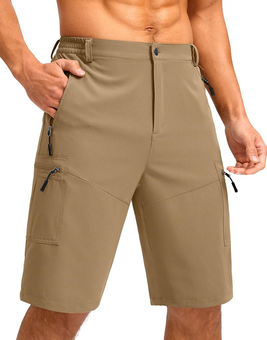 Pudolla Men's Hiking Shorts 11" Lightweight Cargo Work Shorts for Men Summer Travel Golf Casual Outdoor with 5 Pockets(Dark Khaki Medium)