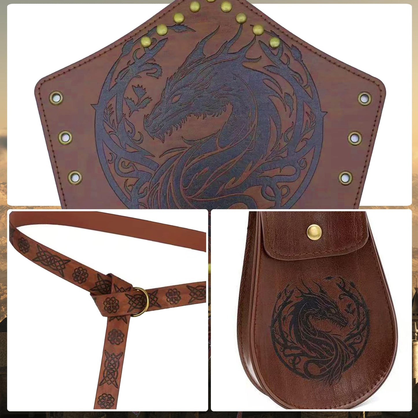 Yickoon 5PCS Renaissance Accessories Medieval Vintage Viking Leather Belt Pouch Waist Bag Halloween Renaissance Cosplay Costume Accessories