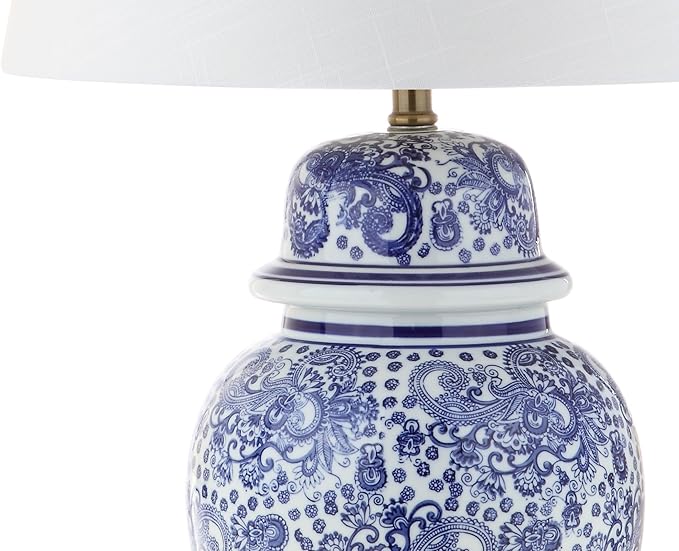 JONATHAN Y JYL3008A Ellis 29.5" Ceramic LED Table Lamp Traditional Bedside Desk Nightstand Lamp for Bedroom Living Room Office College Bookcase LED Bulb Included, Blue/White