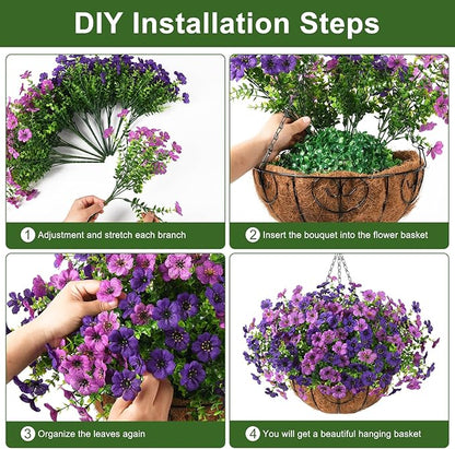 Artificial Faux Hanging Baskets Flowers Plants for Outdoor Spring Decoration, Fake Silk Daisy Outside Indoor UV Resistant Look Real Yard Patio Front Porch Garden Balcony Home Decor(Double Purple)