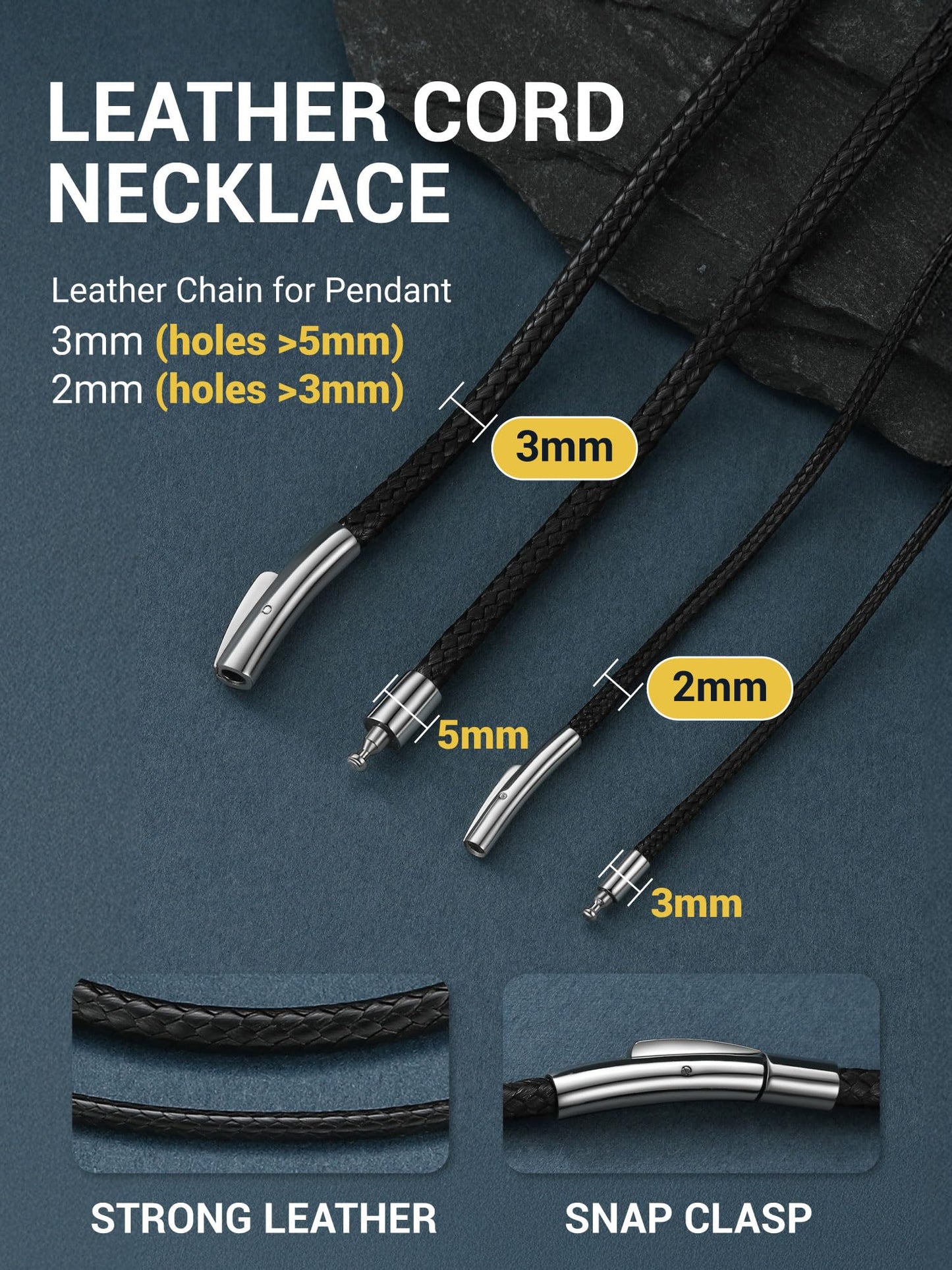 PROSTEEL Black Leather Necklace for Men 3mm Cord 20inch Leather String Necklace Chains Jewelry