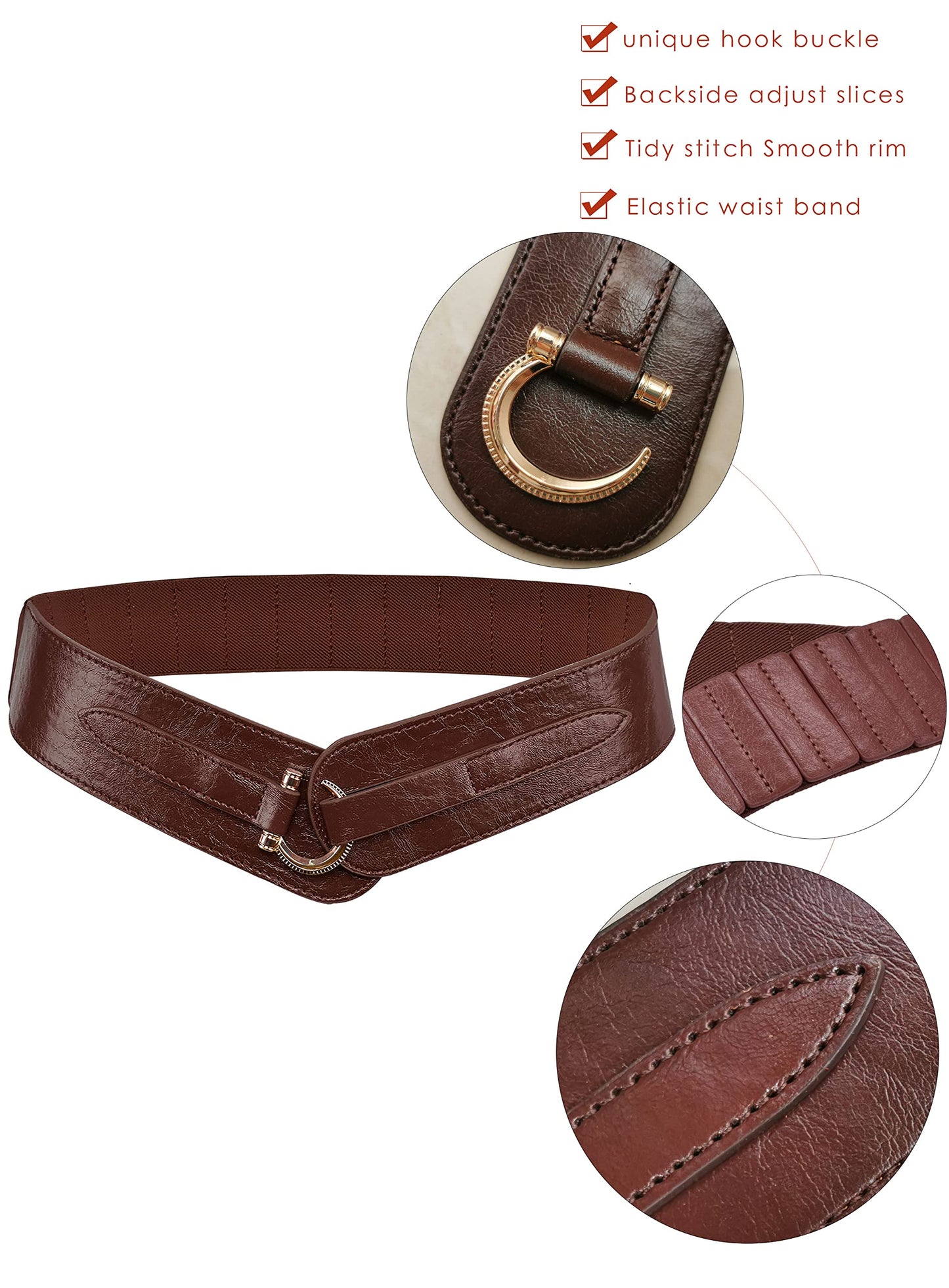 TeeYee Coffee Leather Belts Elastic Renaissance Waist Stretch Retro Belt Vintage Fashion Medieval Fashion Hook Belt Medium
