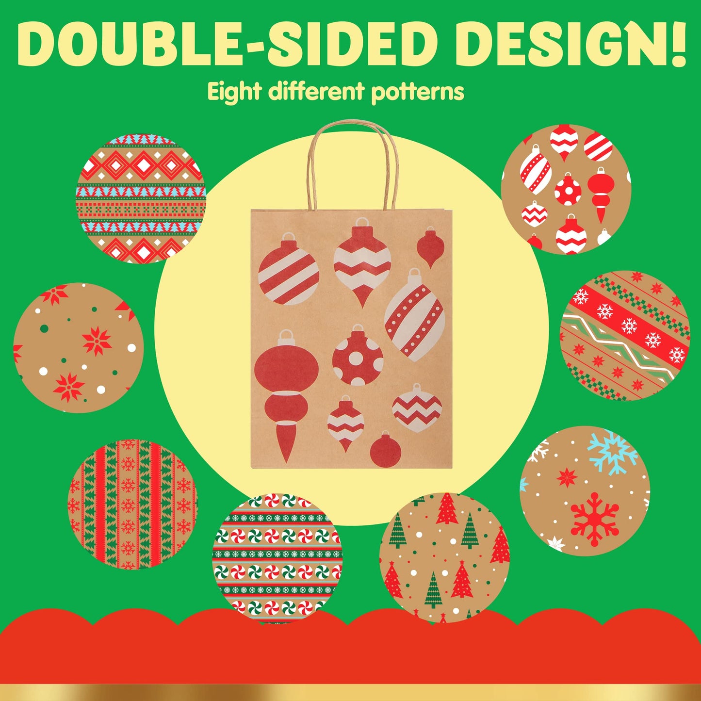 JOYIN 48 PCS Christmas Kraft Bags, Presents Wrapping Goody Treat Candy Bags with Handle Xmas Characters for Christmas Party Favors, Gift Giving, Holidays Decorations, Xmas Treat (7" x 9" x 3.5 ")