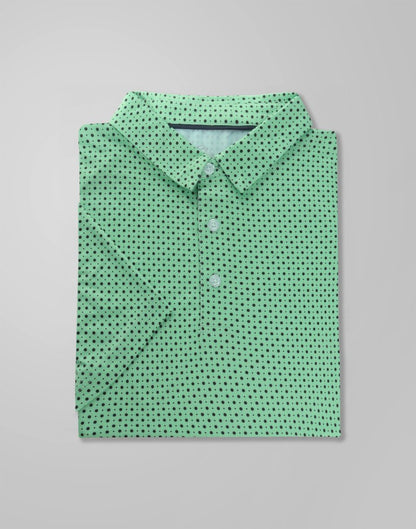 Obla Mens Golf Polo Shirts Short Sleeve Dry Fit Performance Moisture Wicking Casual Print Collared Golf Shirts for Men (Green Dot_S)