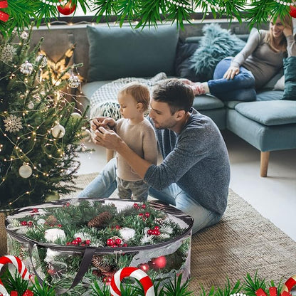 ProPik Christmas Wreath Storage Bag 36" - 2 Pack Clear Christmas Wreath Storage Container- Garland Holiday Artificial Wreath Storage Holder - Water Proof Transparent PVC (36 Inch, Black)
