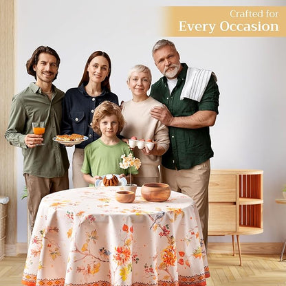 Maison d' Hermine Table Cloth Round Table 100% Cotton 63 Inches Fall Tablecloth Reusable Everyday Use for Thanksgiving Christmas Decorations Dining Farmhouse Party (Kelim - Prairie)
