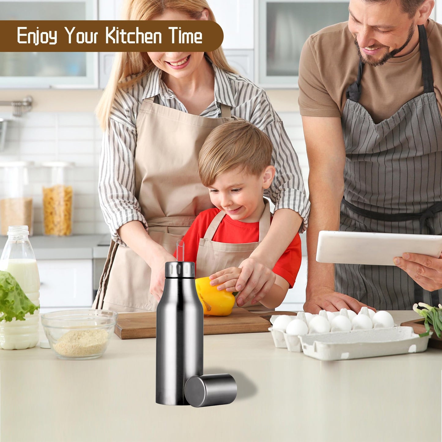 Olive Oil Dispenser Bottle Stainless Steel Leak Proof Olive Oil Decanter for Kitchen (500ML/17Oz)