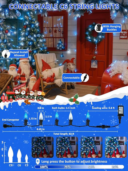 Upgraded 250 LED C6 Connectable Christmas String Lights Blue and White, 82FT Waterproof Christmas Twinkle Light Outdoor, Plug in Fairy Light Indoor with 13 Modes & Timer for Christmas Tree Decorations
