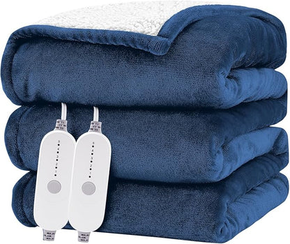 HYLEORY Heated Electric Blanket Queen 84"x90" Soft Fleece & Flannel with 5 Heating Levels & 10 Hours Timer Auto Shutt Off, ETL Certified, Washable，Heated Blanket for Body-Navy
