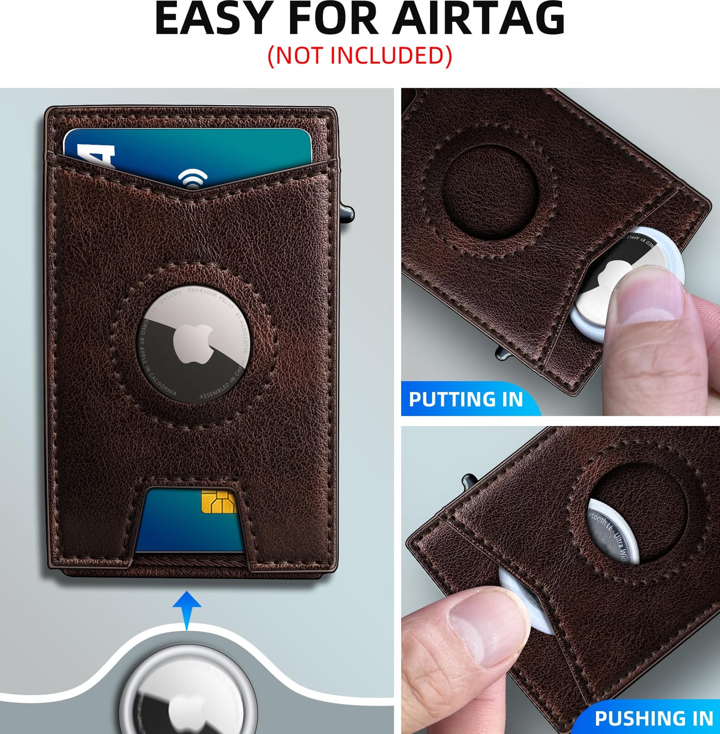 miyozi Airtag Wallet for Men Money Clip 9-Card Pop-Up Credit Card Holder with ID Window RFID Blocking Metal Case Magnetic Closure Front Pocket Wallet Gift Box