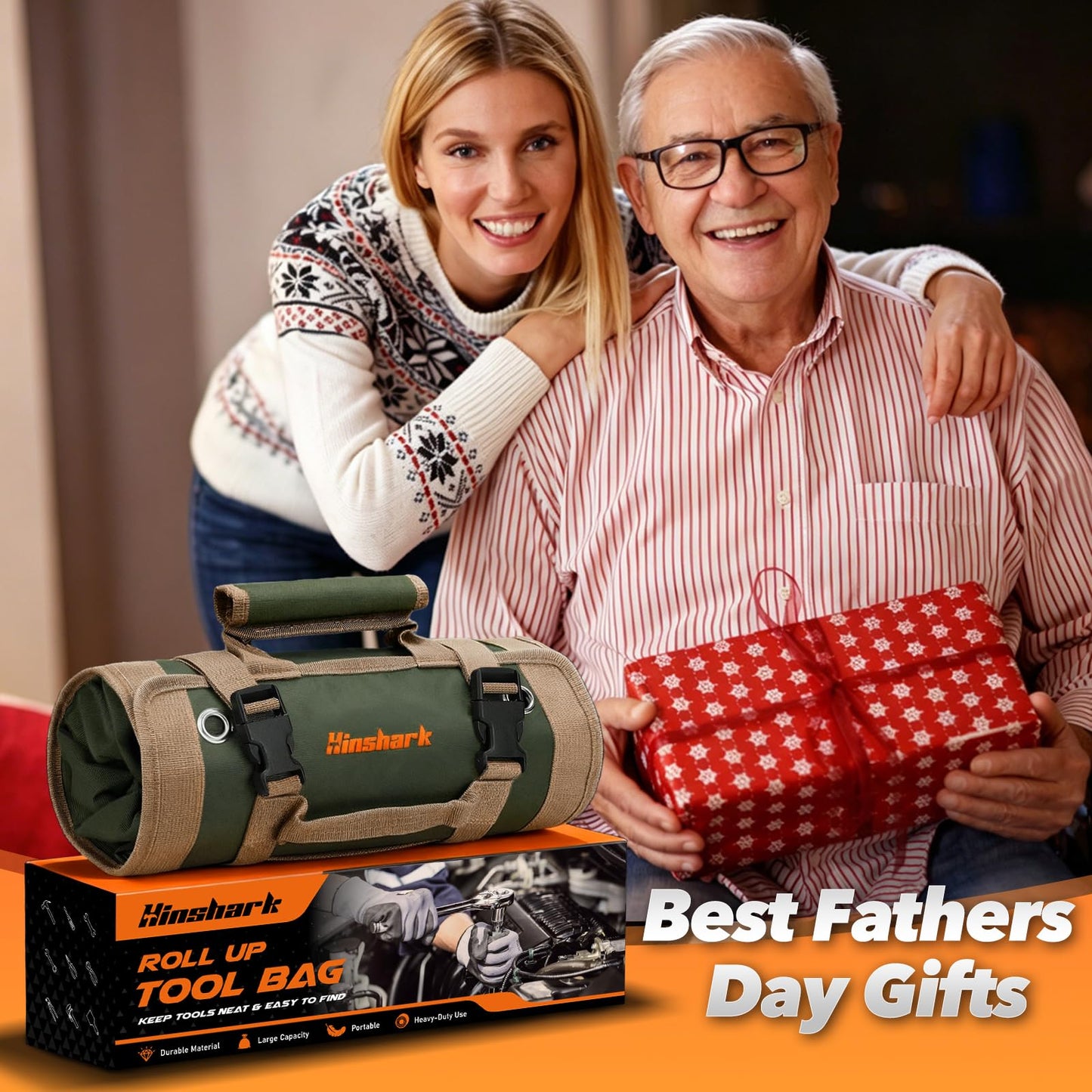 Fathers Day Gift for Husband Dad Men, Roll Up Tool Bag, Fathers Day Gift from Daughter Wife Son, Anniversary Birthday Gifts for Men Him, Portable Tool Organization for Mechanic Welding Electrician