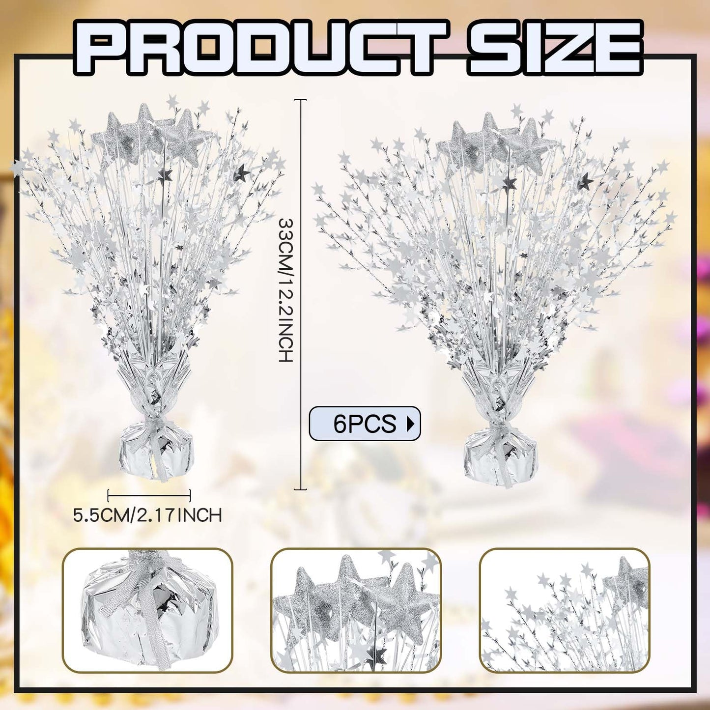 Wenqik 6 Pcs Metallic Foil Spray Centerpiece Star Table Party Decoration Burst Centerpieces Table Decor for Party Birthday Wedding Anniversary Memorial Dining Graduation Holiday Supplies(Silver)