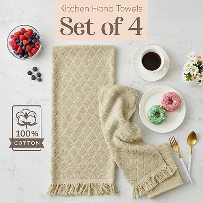 MosJos Kitchen Towels, Sage Taupe Diamond Pattern Drying Towels 18 x 28 Super