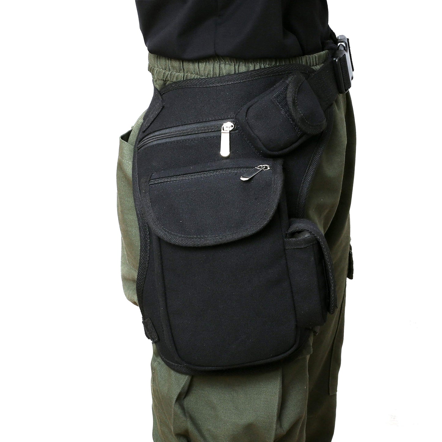 SEALINF Canvas Waist Bag Fanny Pack Racing Drop Leg Outdoor Bag (Black)