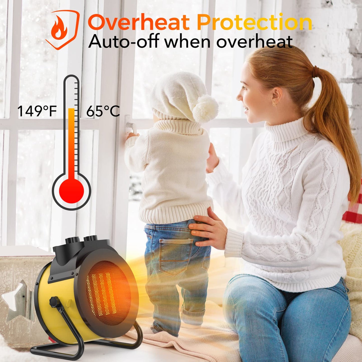 AEscod 1500W Electric Space Heater with 90 Adjustable Angle, Overheat Protection, Heater for Garage, Office, Indoor Use