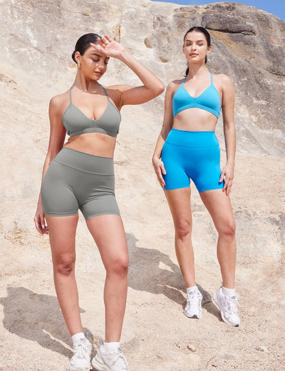 YEOREO Women's Biker Shorts 4.5" / 6" Workout Gym Shorts Craze High Waist Tummy Control Hidden Scrunch Running Yoga Shorts Light Grey