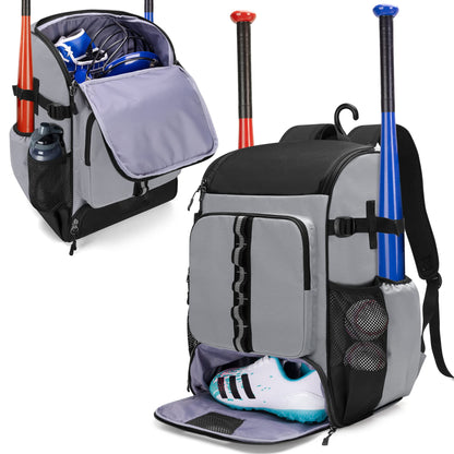 GOBUROS Baseball Backpack Holds Up to 4 Bats, Softball Bat Bag for Men Gray