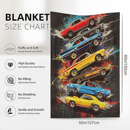 Blanket Vintage Muscle Cars Lightweight Soft Throw Blanket for Girls Teens Women, Graffiti Art Fuzzy Blanket Home Room Decor 50x60 Inches