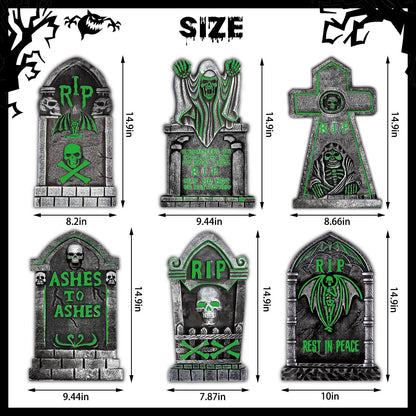6 Pieces Halloween Decorations Yard Signs Stakes Fluorescence Warning Signs Props Outdoor Decor Scary Creepy Theme Garden Signs for Haunted House Outside Garden Lawn Yard (Novelty Style)