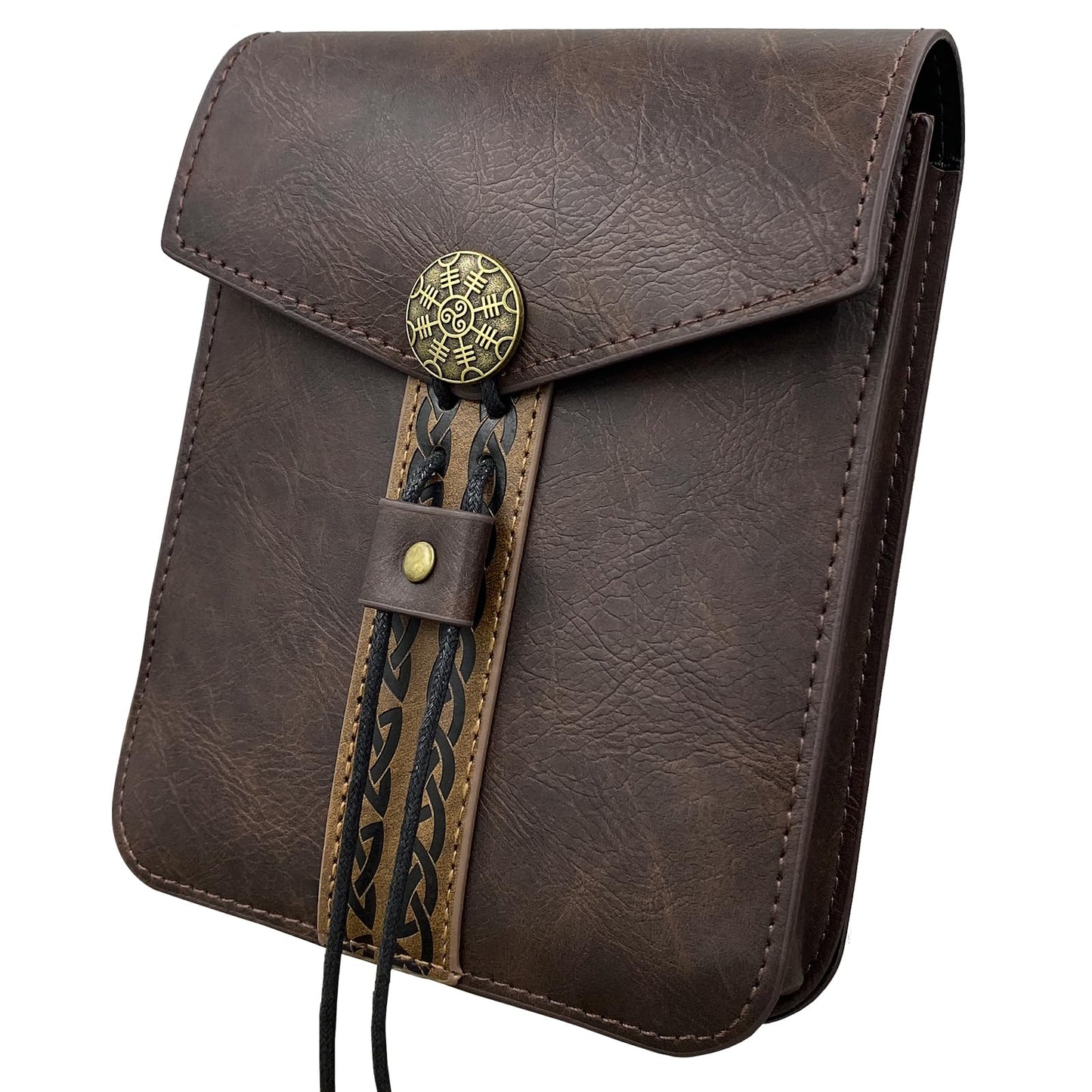 HiiFeuer Vintage Medieval Faux Leather Belt Bag, Retro Middle Ages Belt Pouch Waist bag, Portable Side Pack For LARP Ren Faire (Brown A)