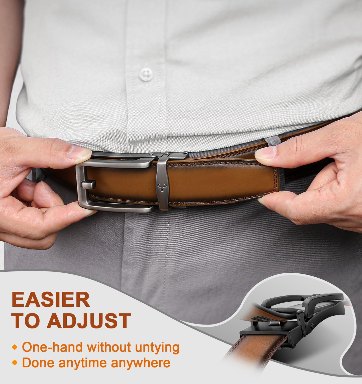 BULLIANT Men Ratchet Belt 2 Pack, Click Sliding Leather Belt Adjustable for Gift Men Dress Casual Jeans 1 3/8,Cut for Fit(Black/Tawny,32"-38" Waist Adjustable)