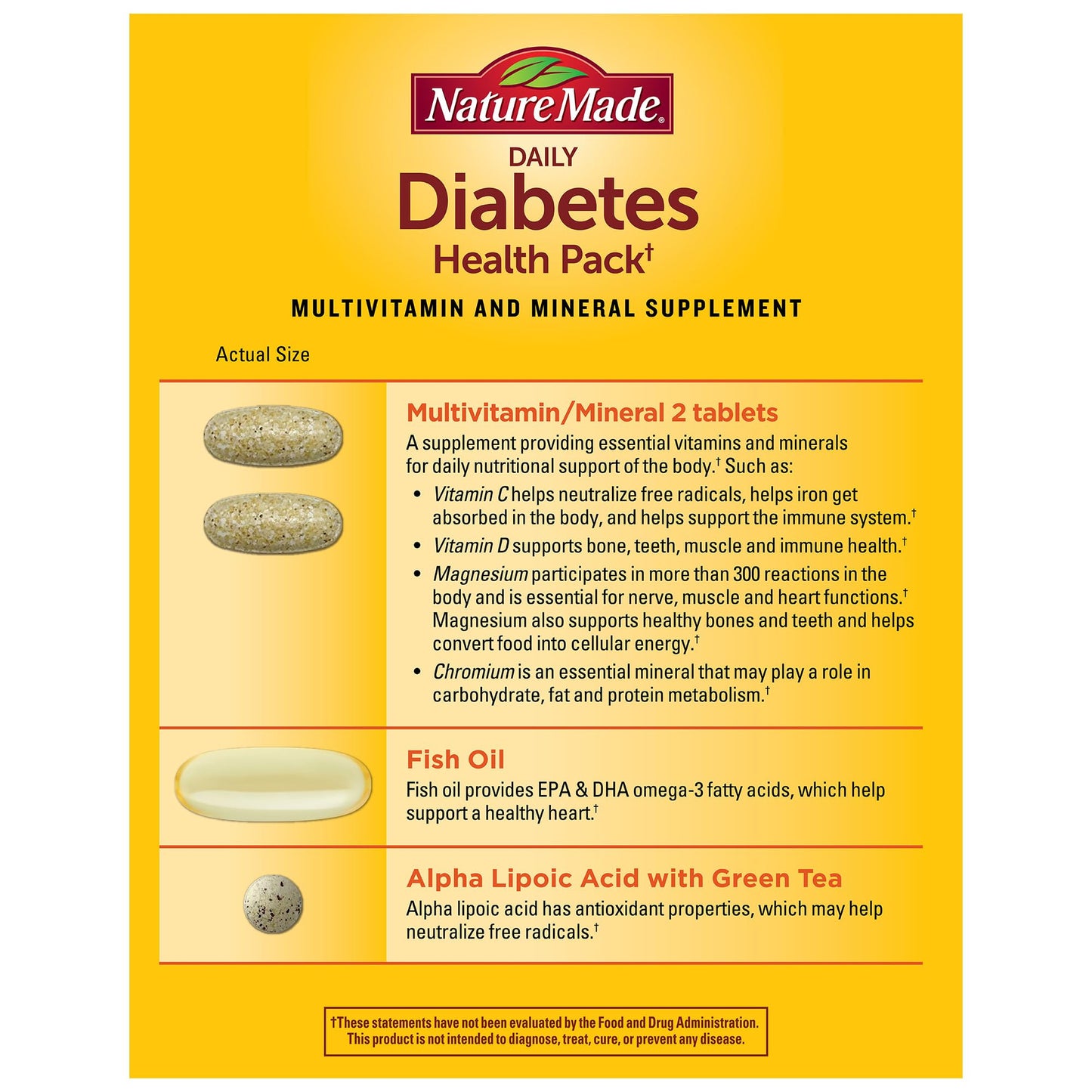 Nature Made Daily Diabetes Health Pack, Dietary Supplement for Nutritional Support, 30 Packets, 30 Day Supply