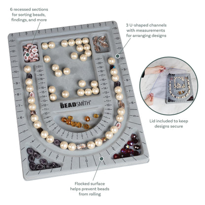 The Beadsmith Bead Board with Cover, Grey Flocked