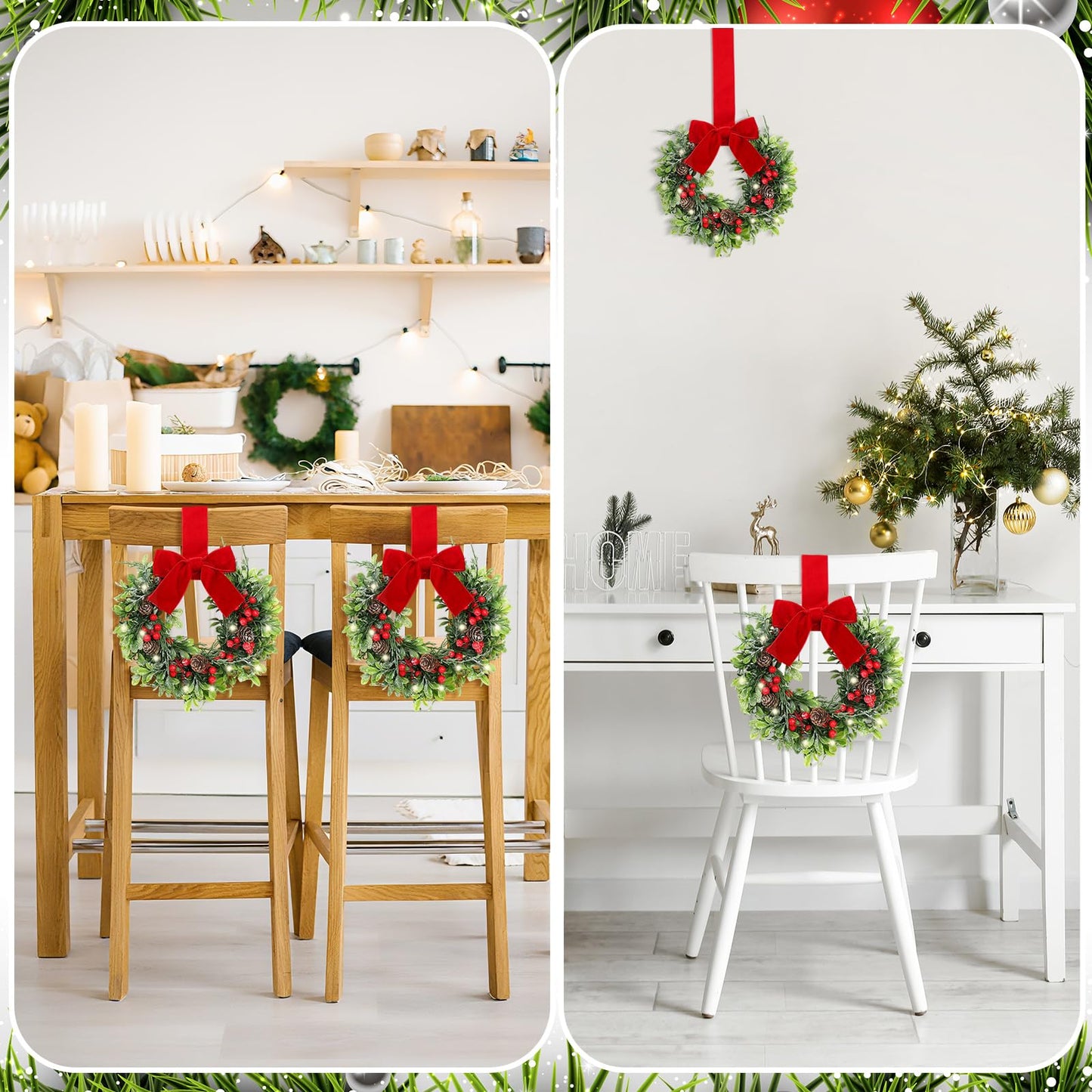 Thiccywoov 2 Pcs 9 Mini Christmas Wreath for Front Door Christmas Artificial Red Berries Parasitic Leaf Winter Wreath for Cabinet Wedding Window Home Wall Indoor Decor