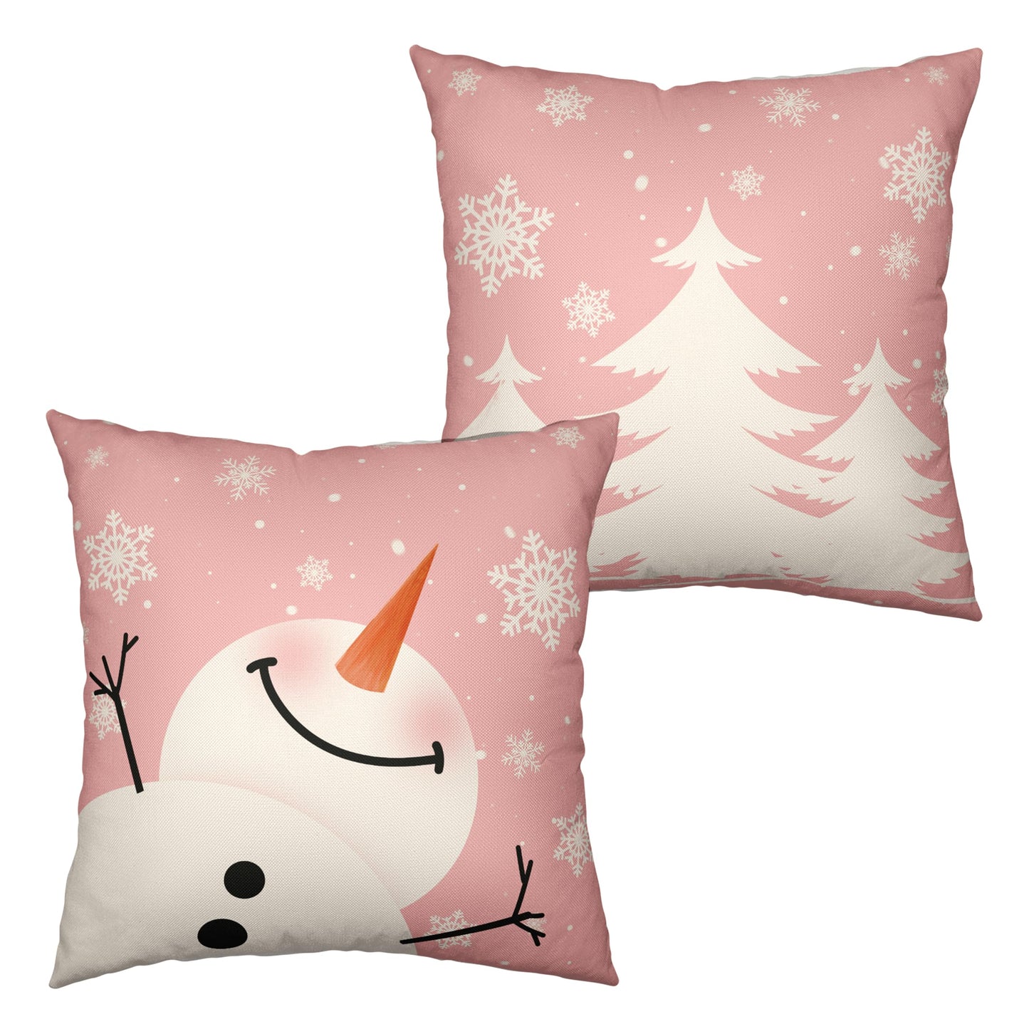 Kwlegh Pink Snowman Pillow Covers 18x18 Christmas Tree with Snowflakes Throw Pillow Covers Pillow Case Winter Holiday Cushion Case for Living Room Couch Bedroom Set of 2