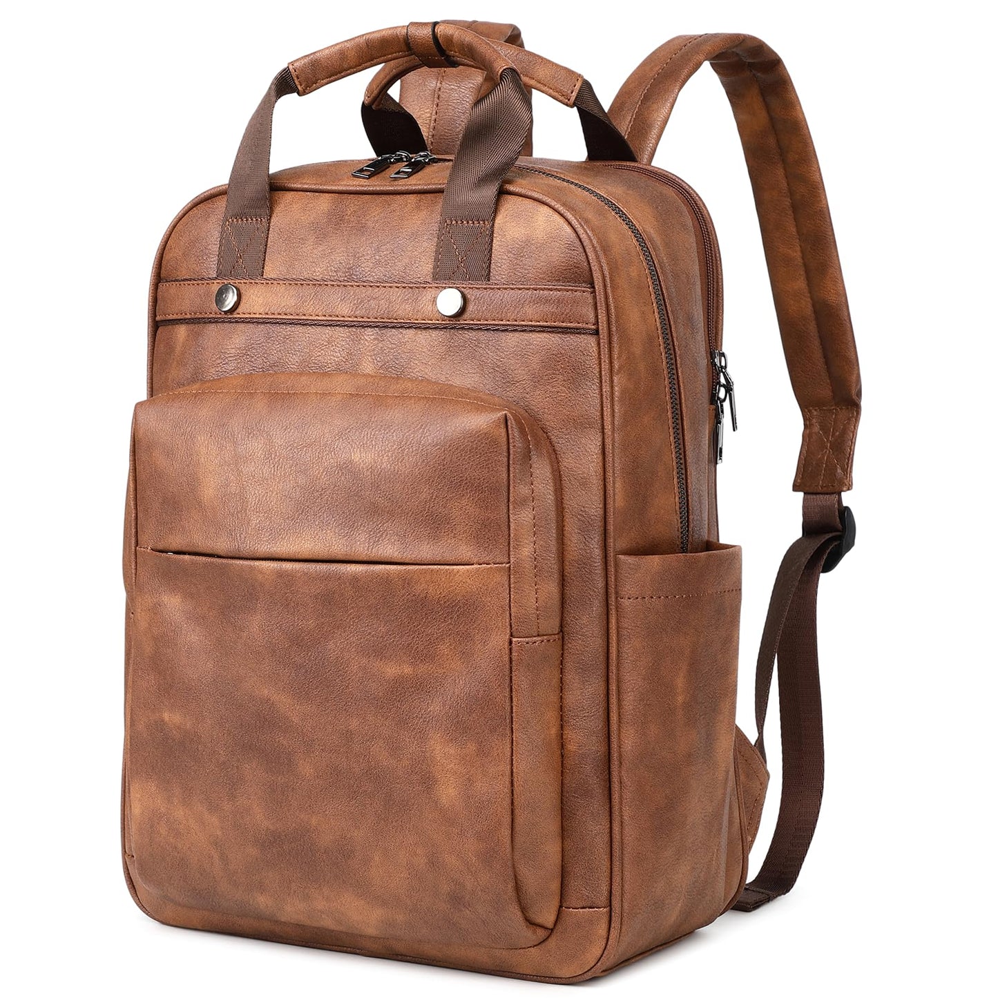Rcrirth PU Leather Laptop Backpack Women for Travel | 17 Inch Laptop Bag for Women - Large Capacity Teacher Nurse Computer Bag for Work College School (Brown)