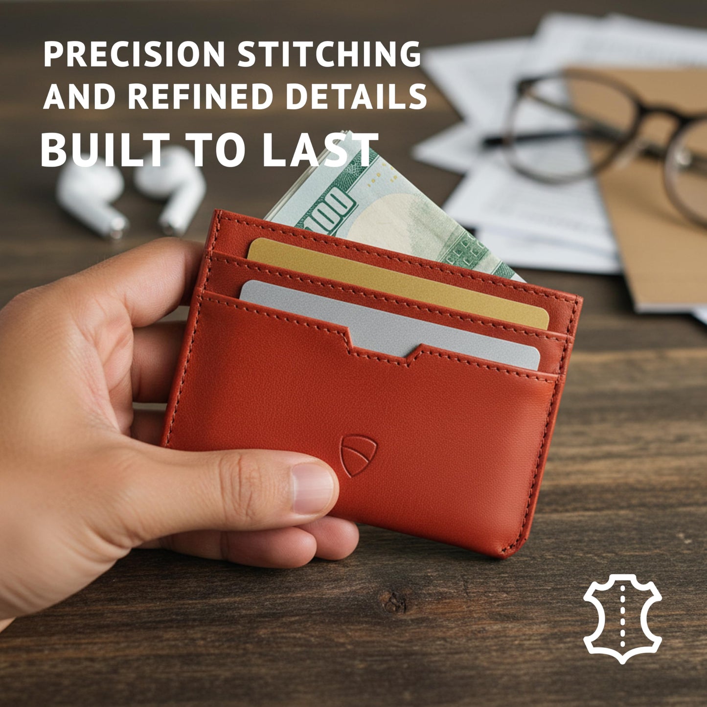 Vaultskin MOORGATE Slim Card Holder – Minimalist Leather Wallet with RFID Blocking, Front Pocket Credit Card Case for Men & Women (Chestnut Brown)