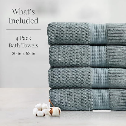 NY Loft 100% Cotton Bath Towel 4 Pack | Super Soft & Absorbent Quick-Dry Bath