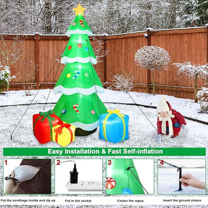 B&D 10FT Giant Inflatable Christmas Tree with Gift Box, Built-in LEDs - Outdoor Decoration for Holiday Party & Garden Lawn