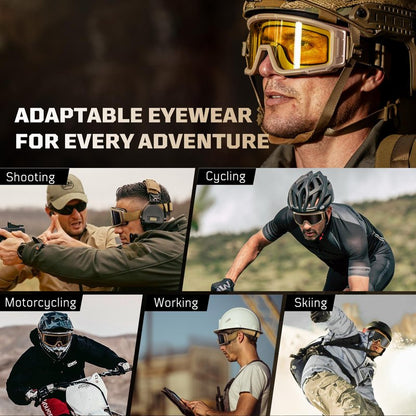 1TG Tactical Airsoft Goggles Anti Fog - Tactical Safety Glasses with 3 Impact-Resistant Lenses for Shooting, Skiing & Riding