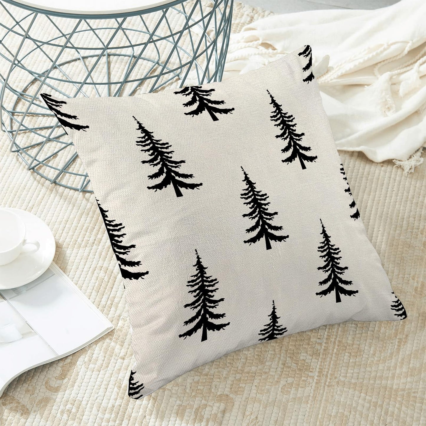 CXMEIFLY Christmas Pillow Covers 20x20 Inch Set of 2 Cream Black Christmas Tree Decor Throw Pillows Winter Xmas Holiday Outdoor Cushion Cases for Couch Bed Decorations