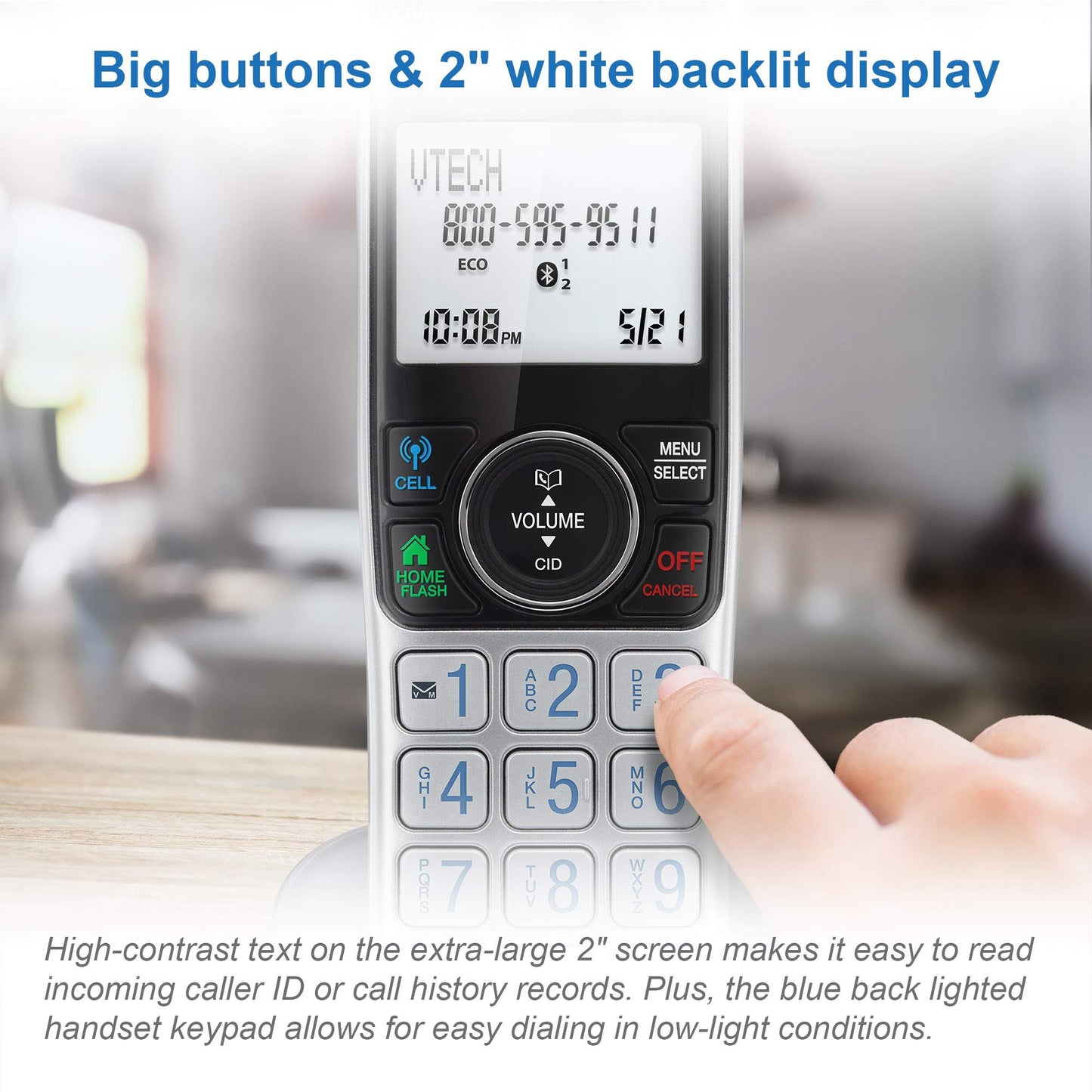 VTech VS112-4 Bluetooth 4 Handset Cordless Phone for Home with Answering Machine, Call Blocking, Caller ID, Intercom and Connect to Cell