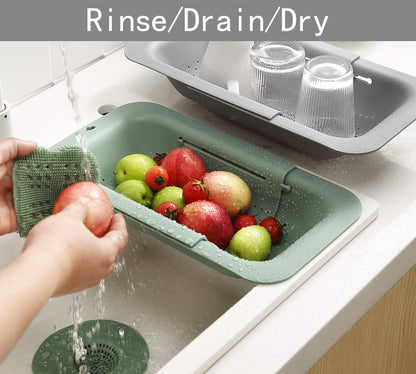 Over the Sink Strainer Basket for Kitchen, Vegetables, Fruits, Pasta Collapsible Colander, 14.5"-19.5", Brilliant Rose, Dishwasher Safe