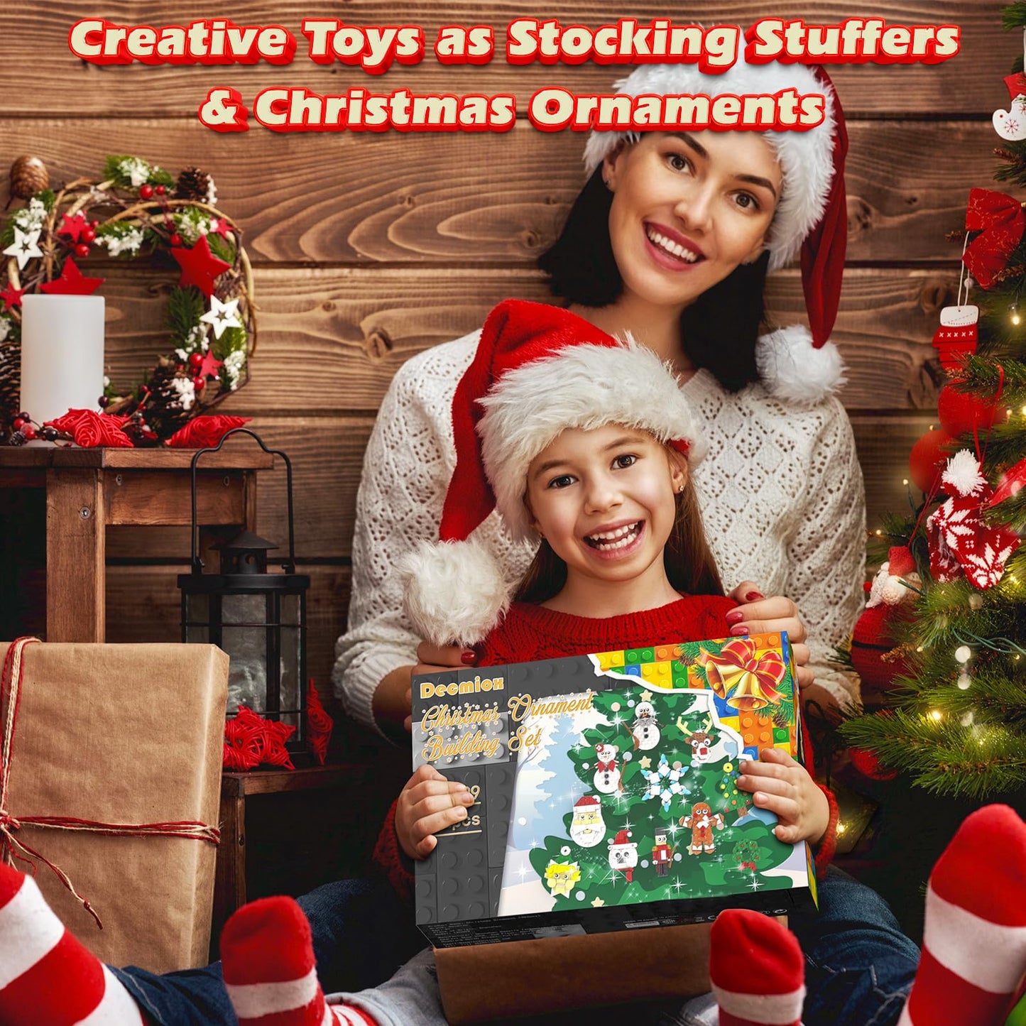 EIAVURPE Christmas Ornaments Building Set, 11-in-1 Christmas Tree, Wreath, Nutcracker, Gingerbread, Polar Bear, Snowflake, Reindeer, Santa, Stocking Stuffers Toy Gifts for Boys Girls Kids Ages 6+.