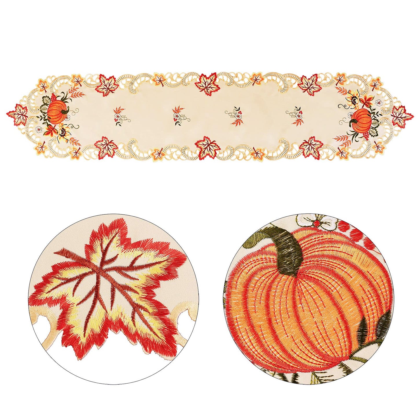 Simhomsen Embroidered Thanksgiving Harvest Pumpkins Table Runners for Autumn Or Fall Decorations (14 × 108 Inches)